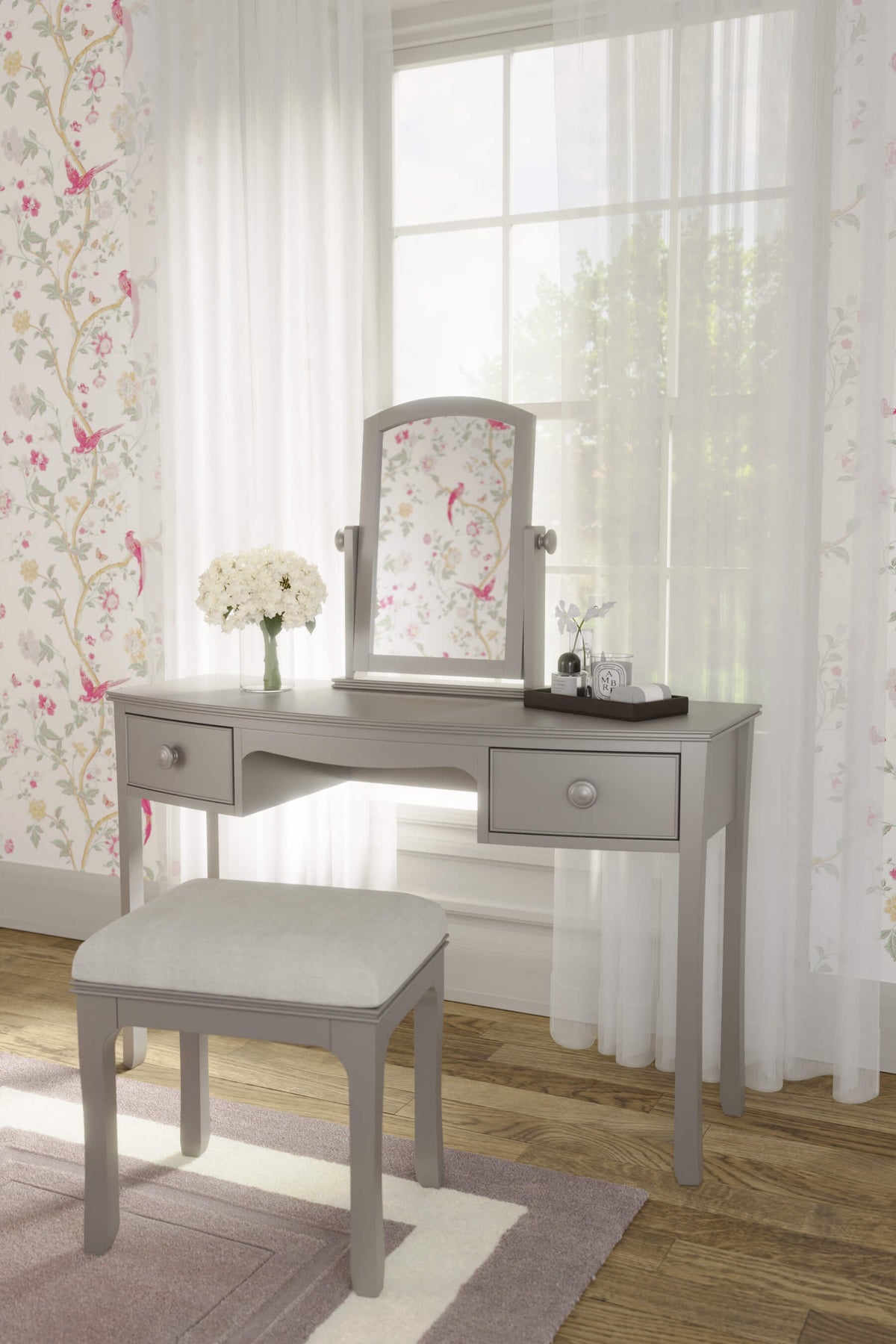 Broughton 2 Drawer Dressing Table, Stool & Mirror Set