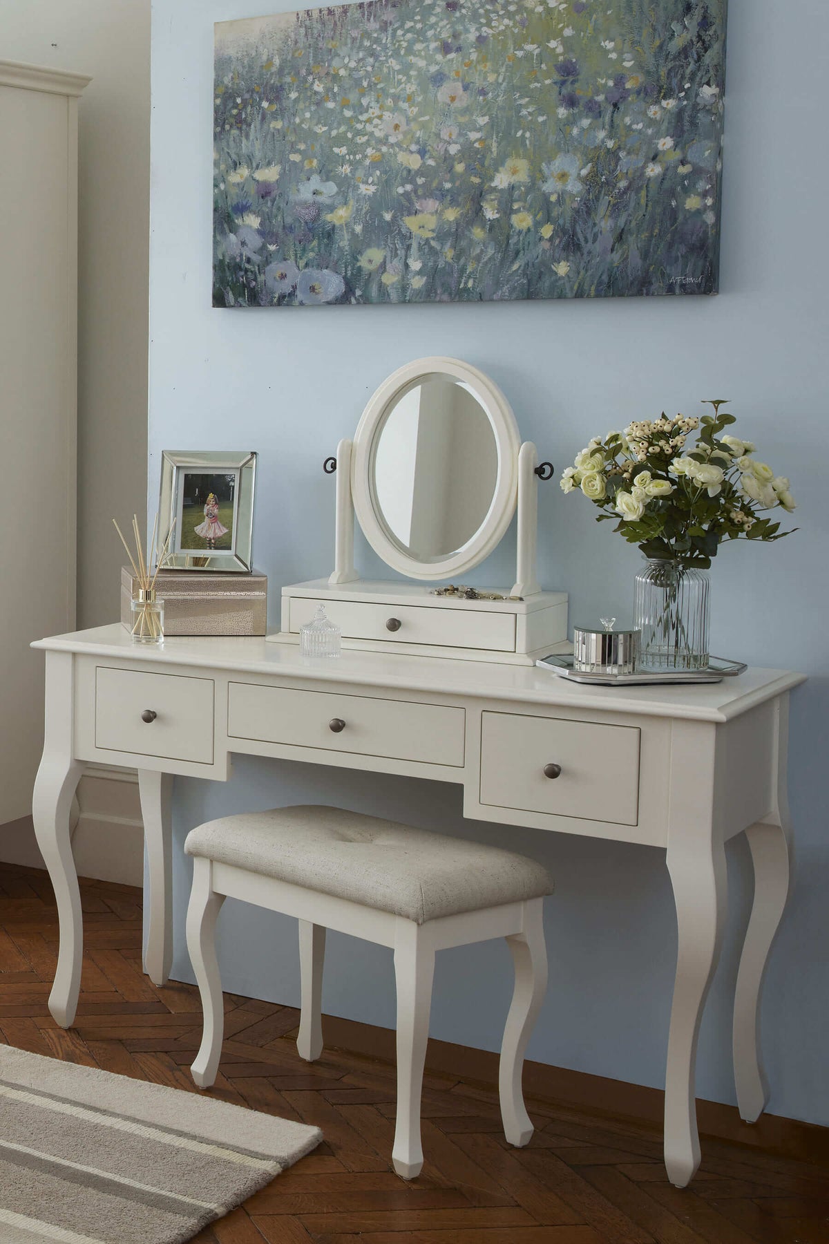 Rosalind 3 Drawer Dressing Table, Stool & Mirror Set