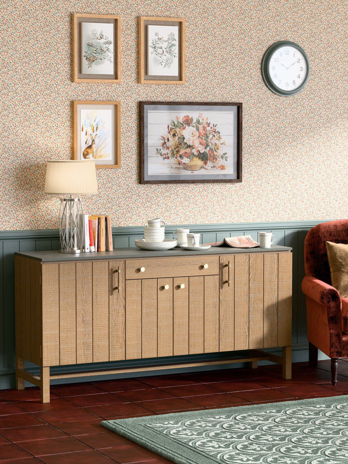 Washed Oak Braystone 4 Door 1 Drawer Sideboard