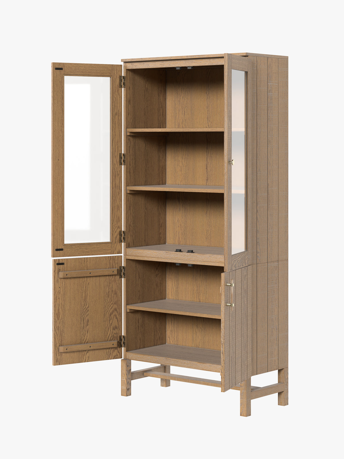 Washed Oak Braystone 4 Door Glazed Cabinet