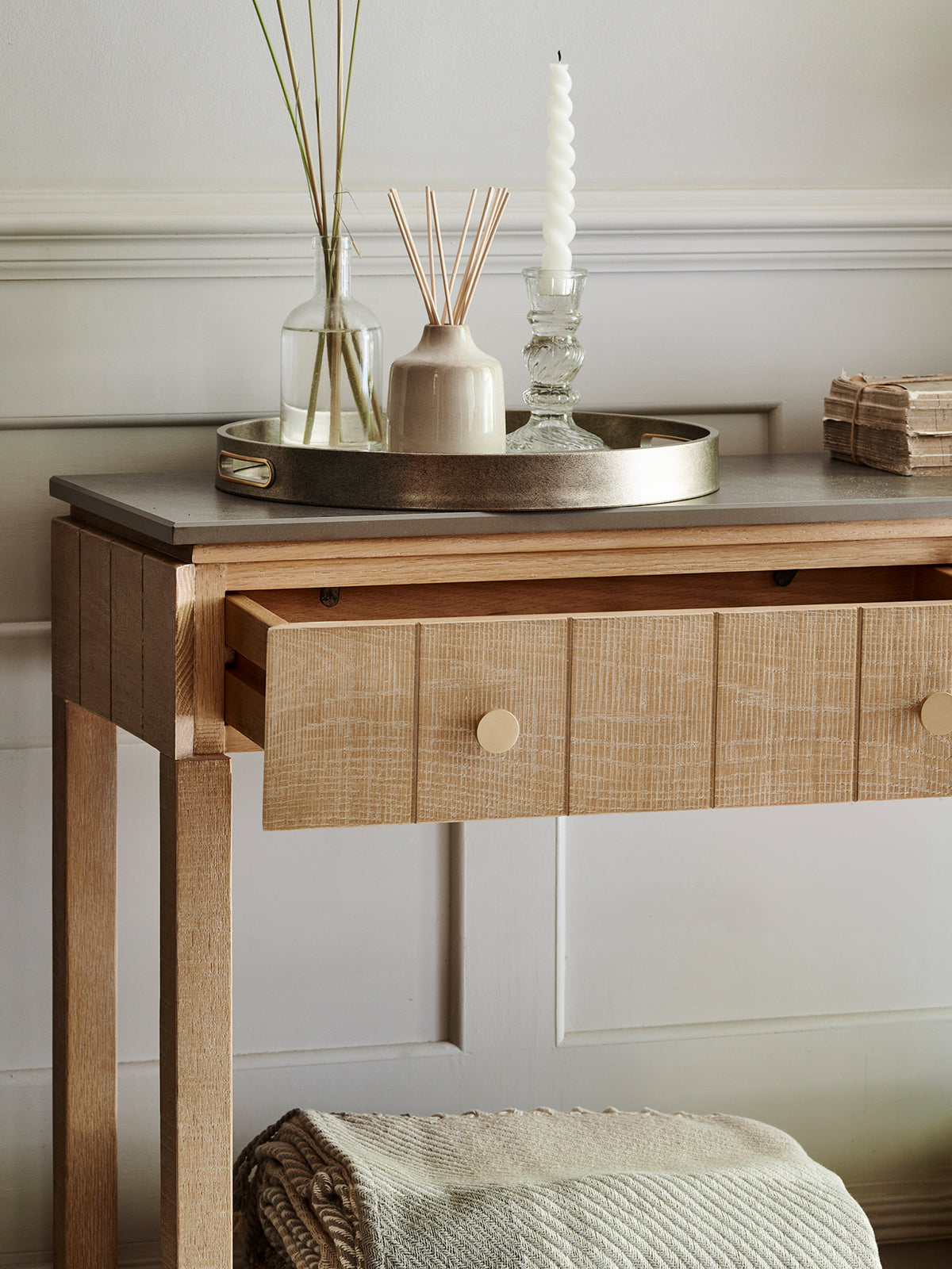 Washed Oak Braystone 2 Drawer Console Table