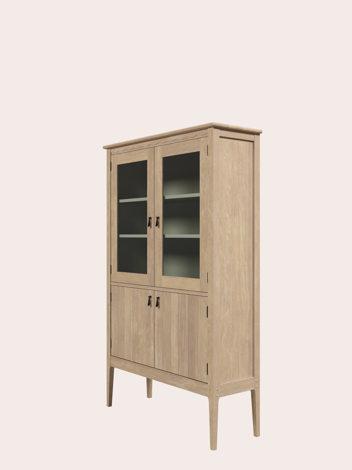 Washed Oak Calford 4 Door Glazed Cabinet