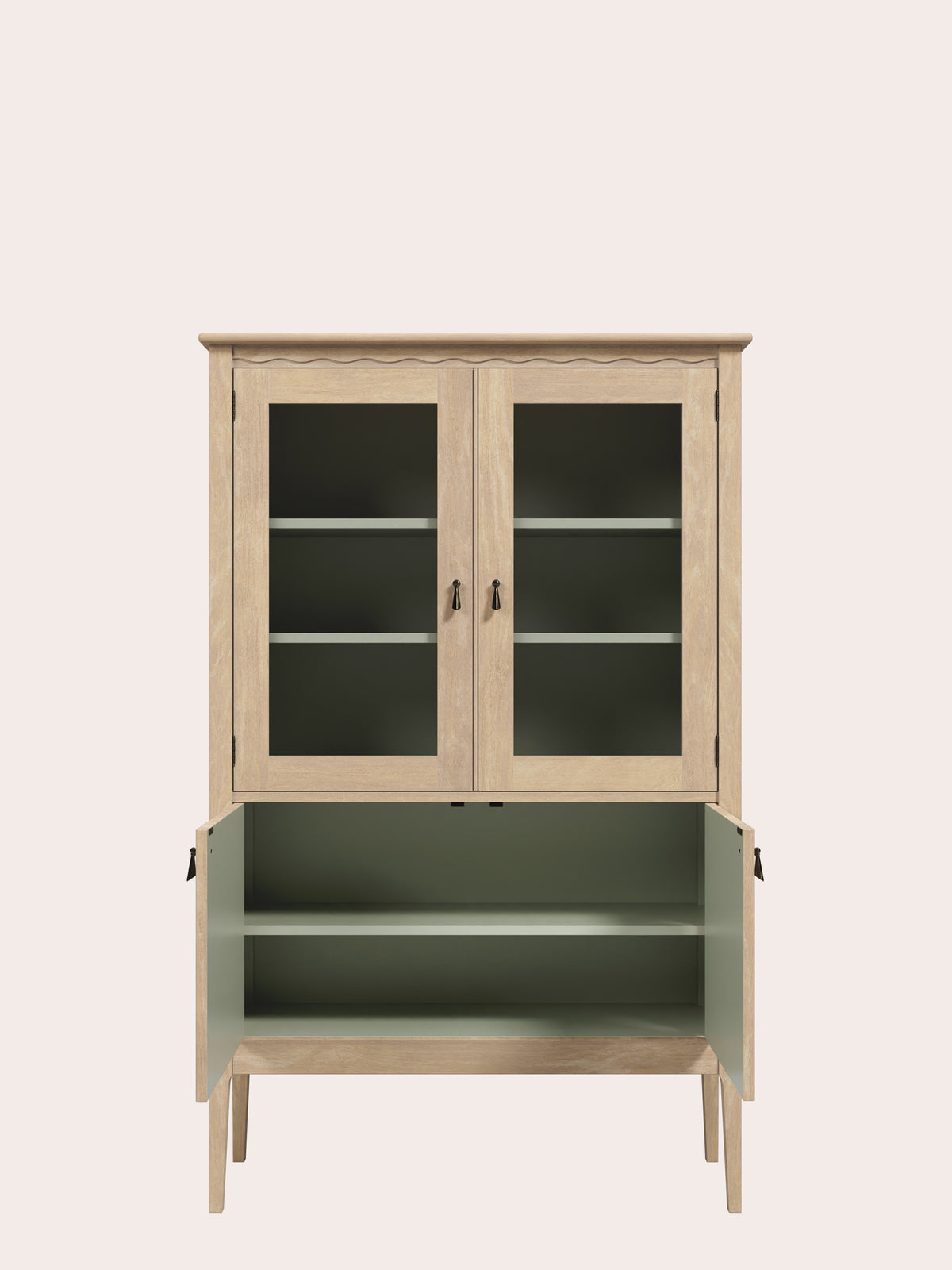 Washed Oak Calford 4 Door Glazed Cabinet