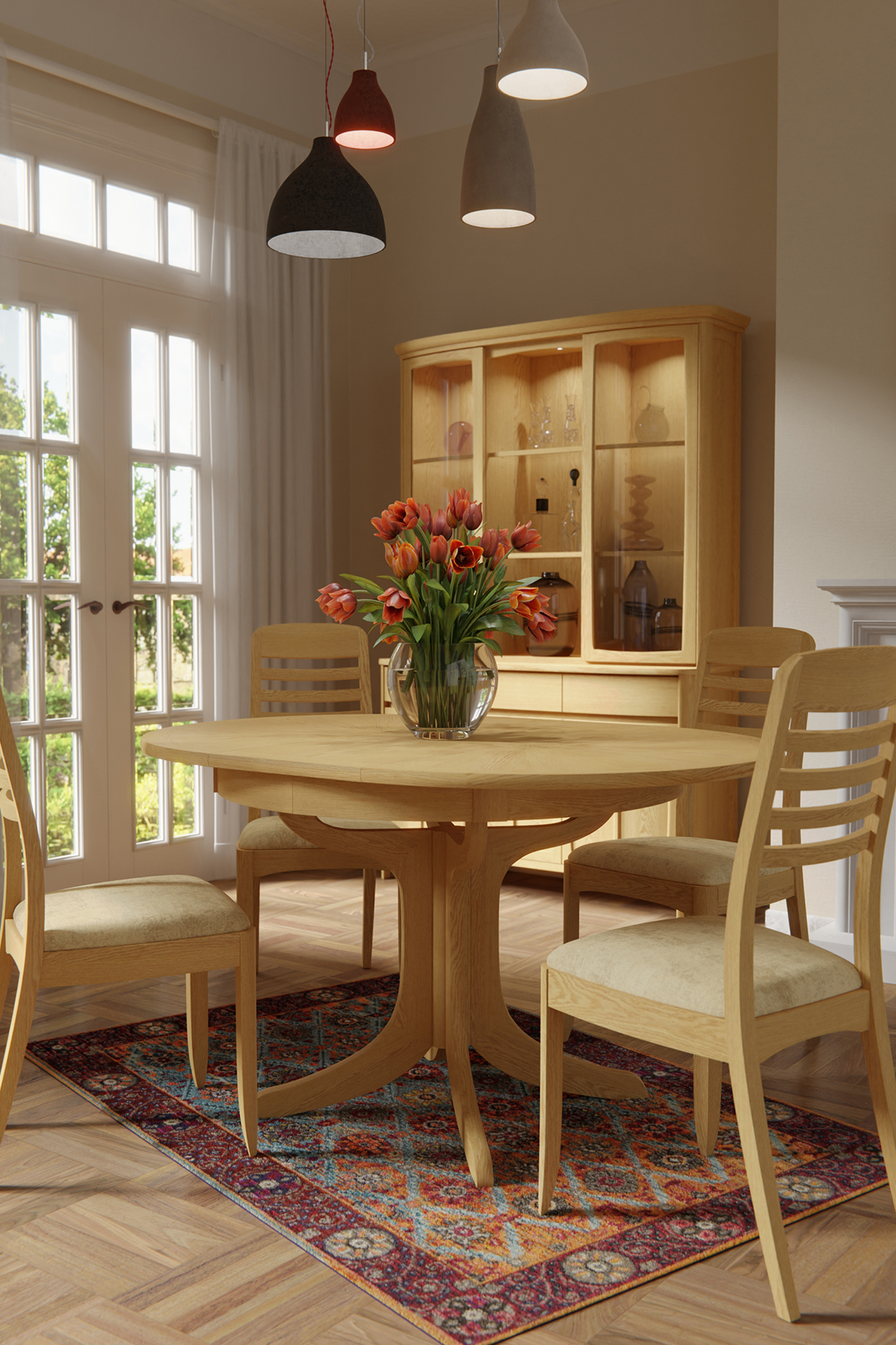 Shadows Round Sunburst Pedestal Dining Table
