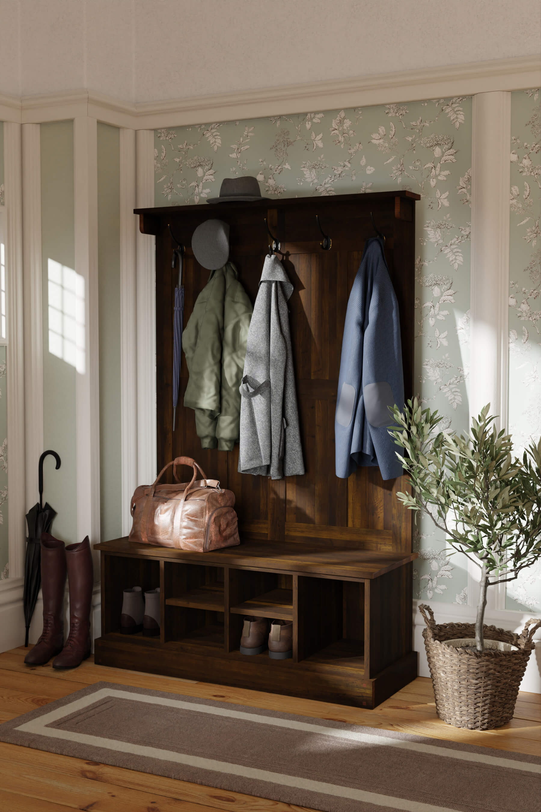 Garrat Tall Bench with a Coat Stand