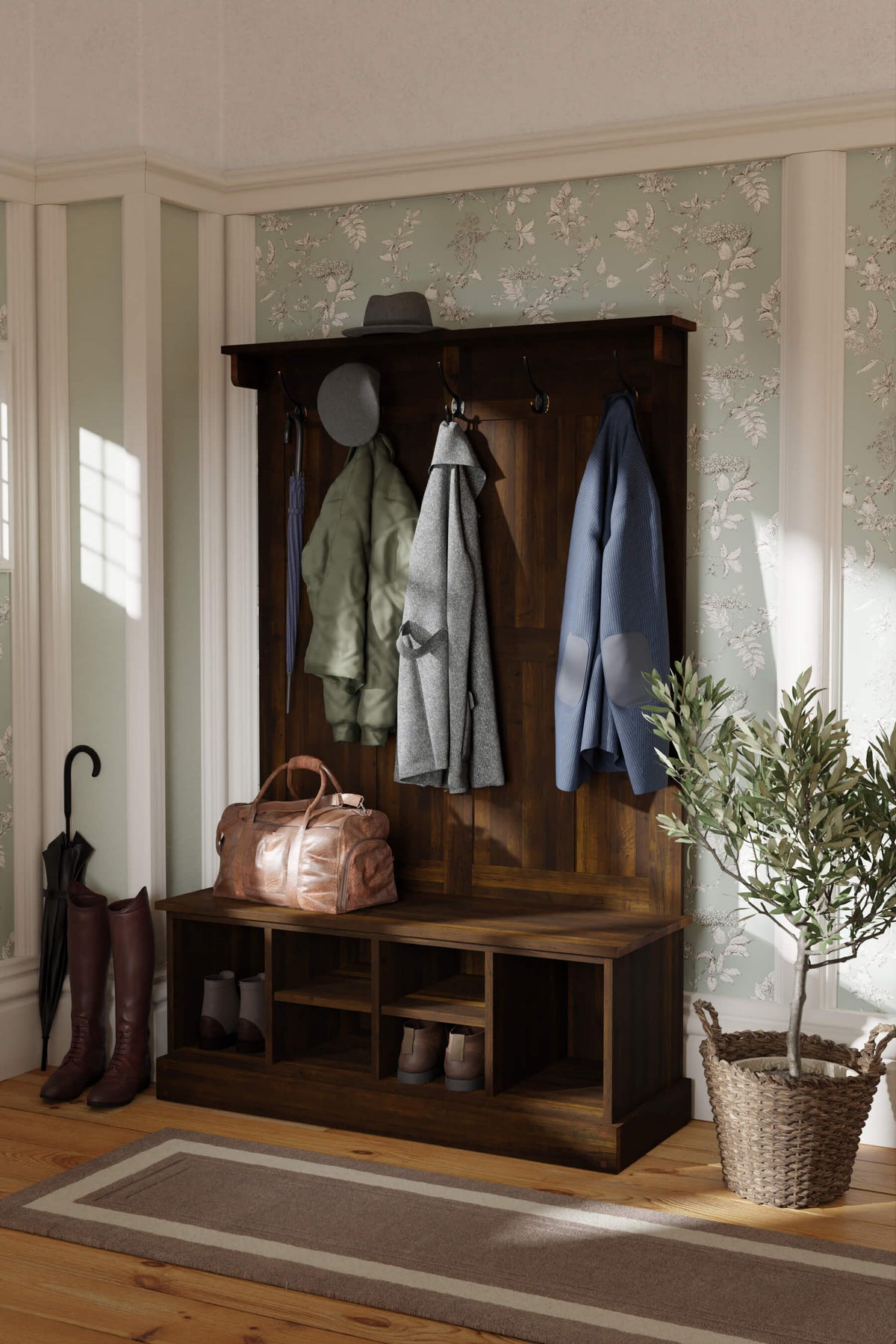 Garrat Tall Bench with a Coat Stand