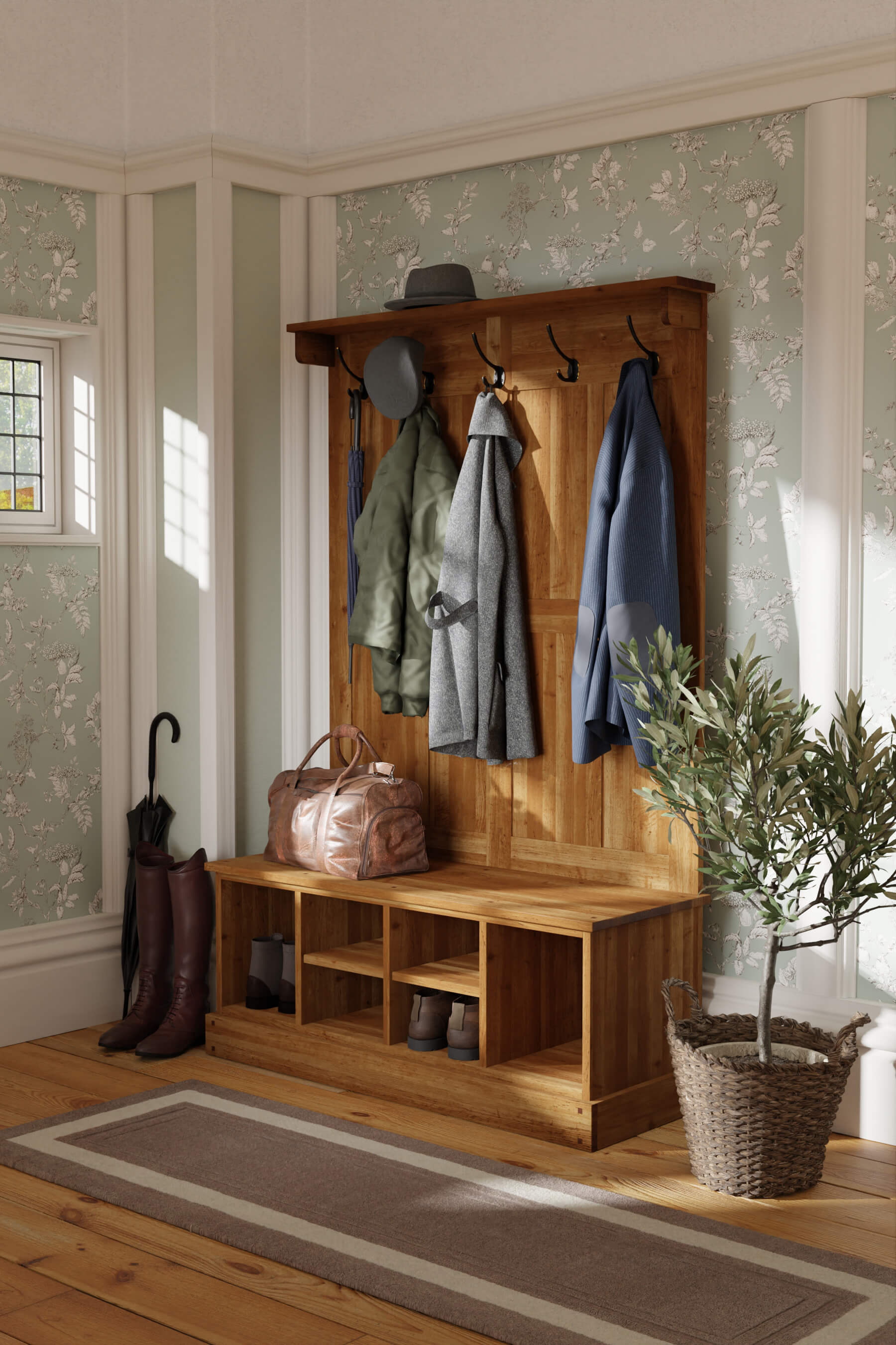 Garrat Tall Bench with a Coat Stand
