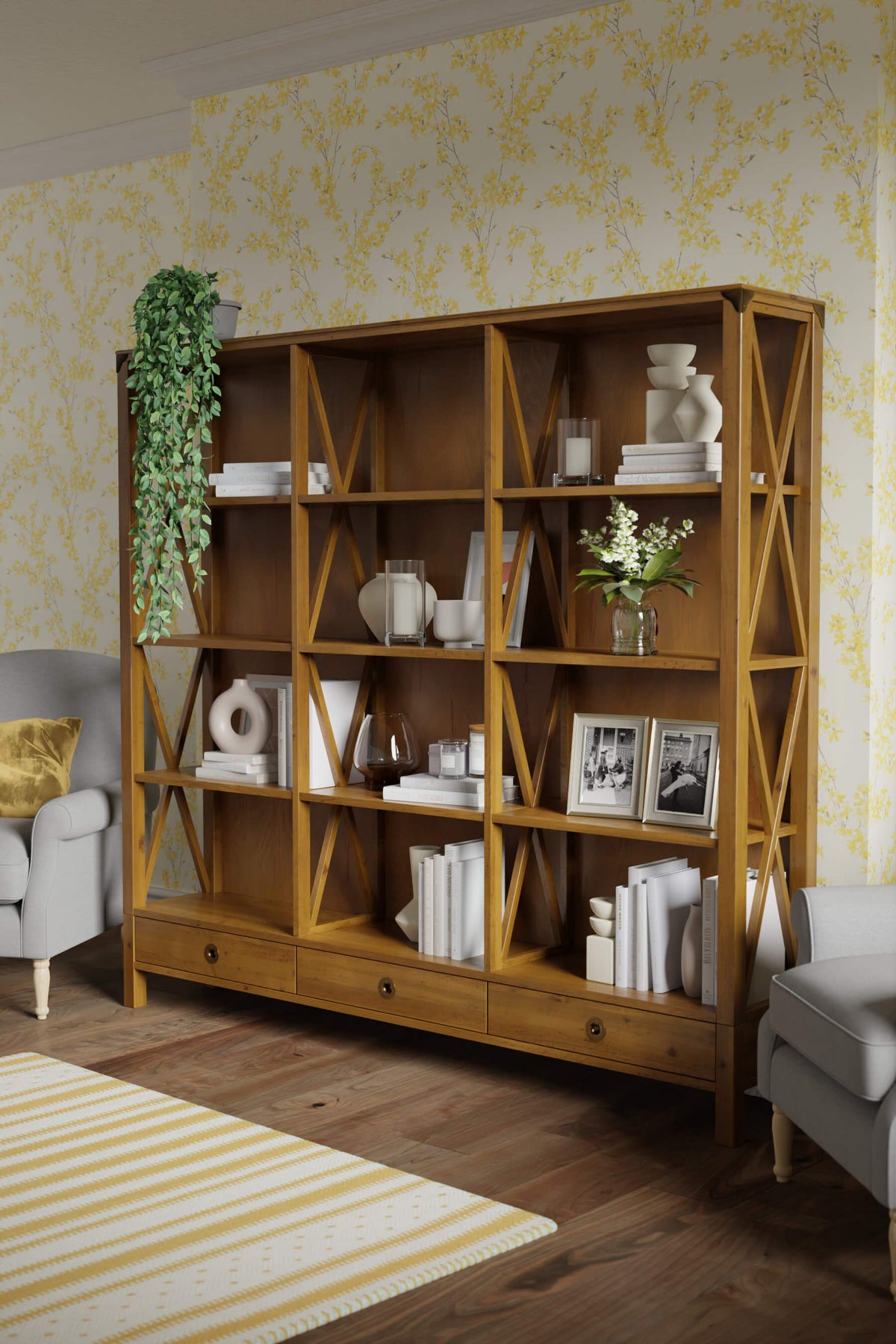 Balmoral 3 Drawer Triple Bookcase