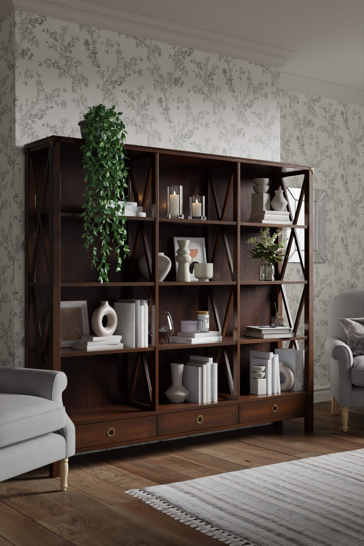 Balmoral 3 Drawer Triple Bookcase