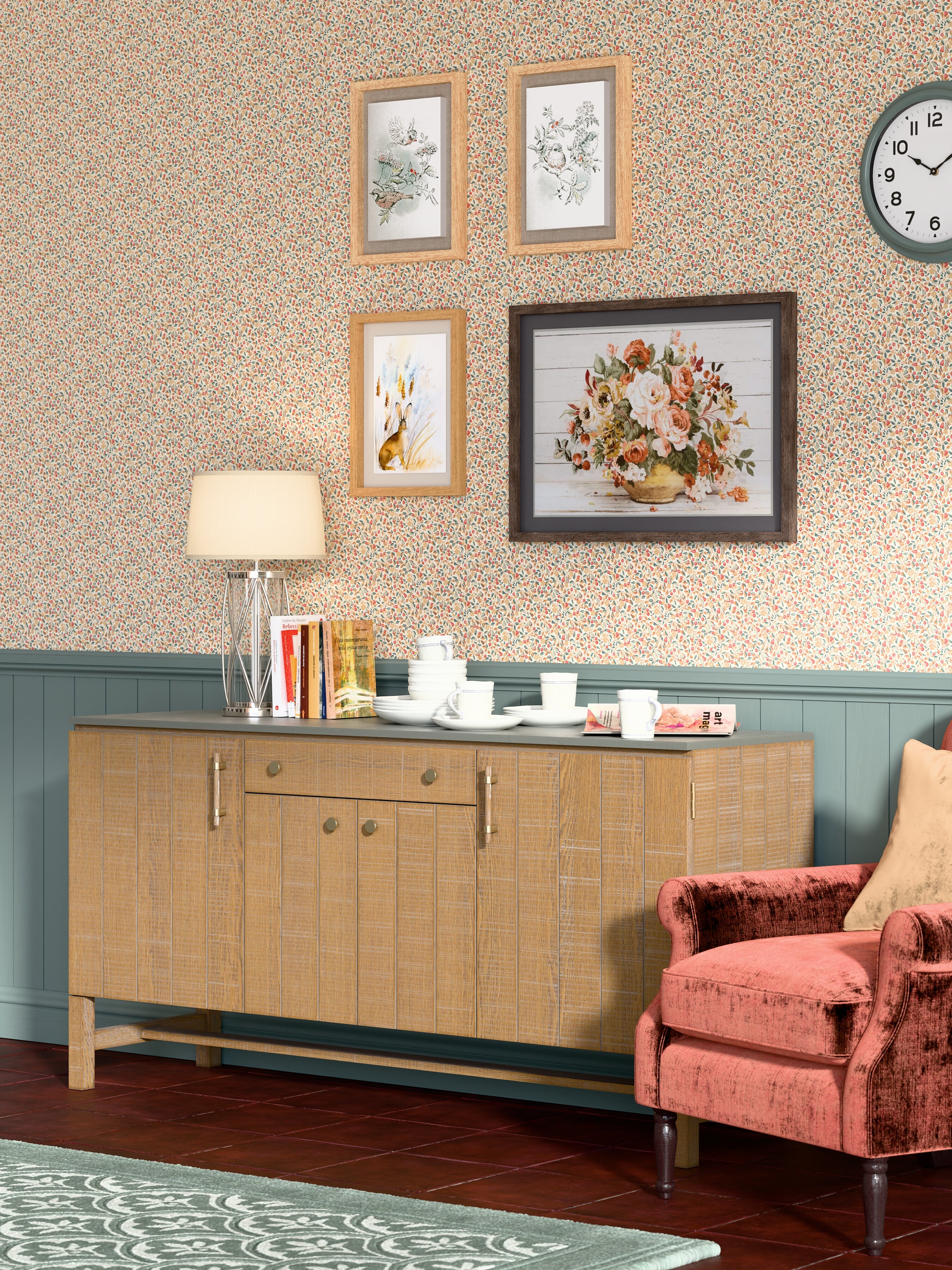 Washed Oak Braystone 4 Door 1 Drawer Sideboard