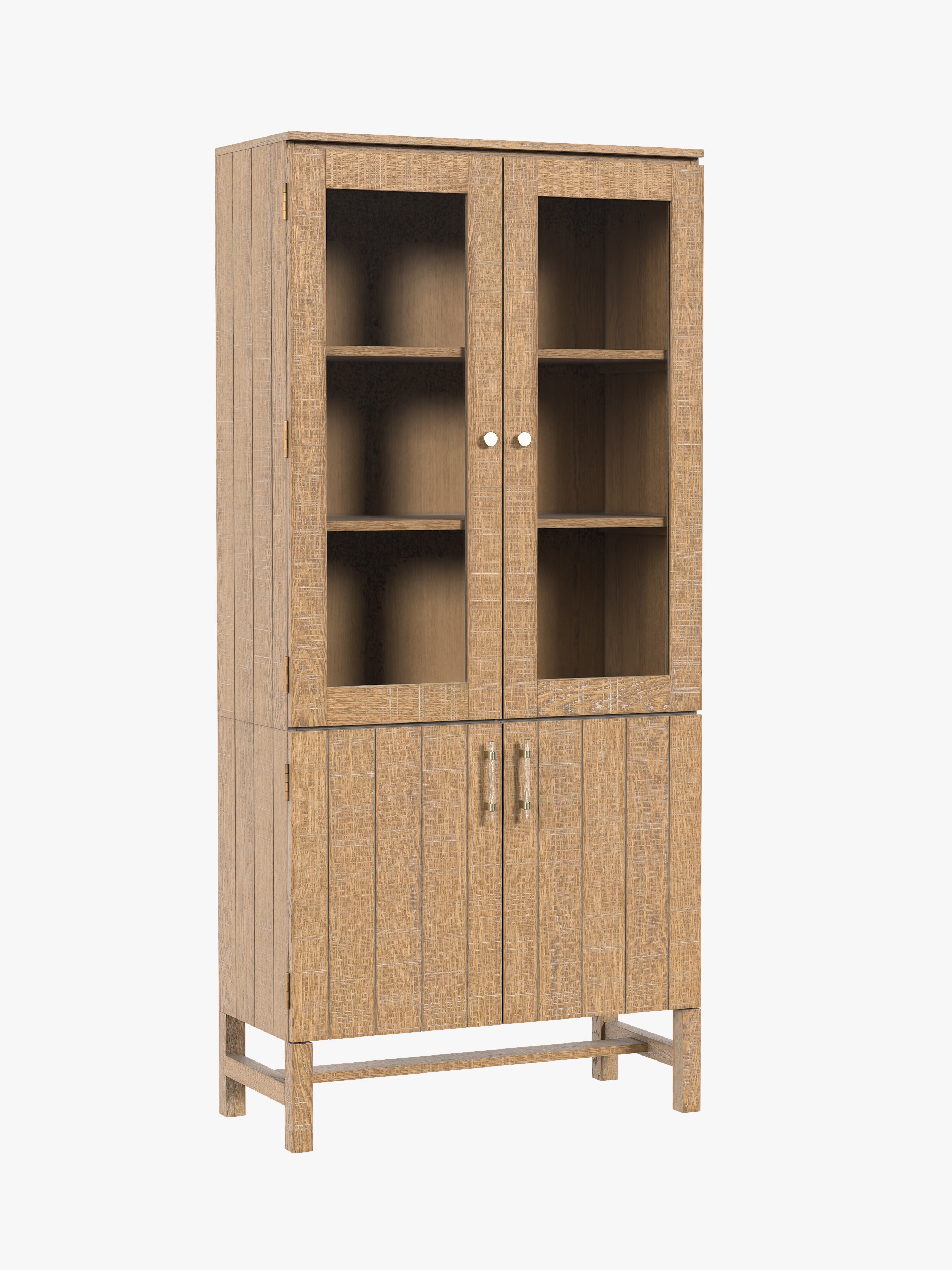 Washed Oak Braystone 4 Door Glazed Cabinet