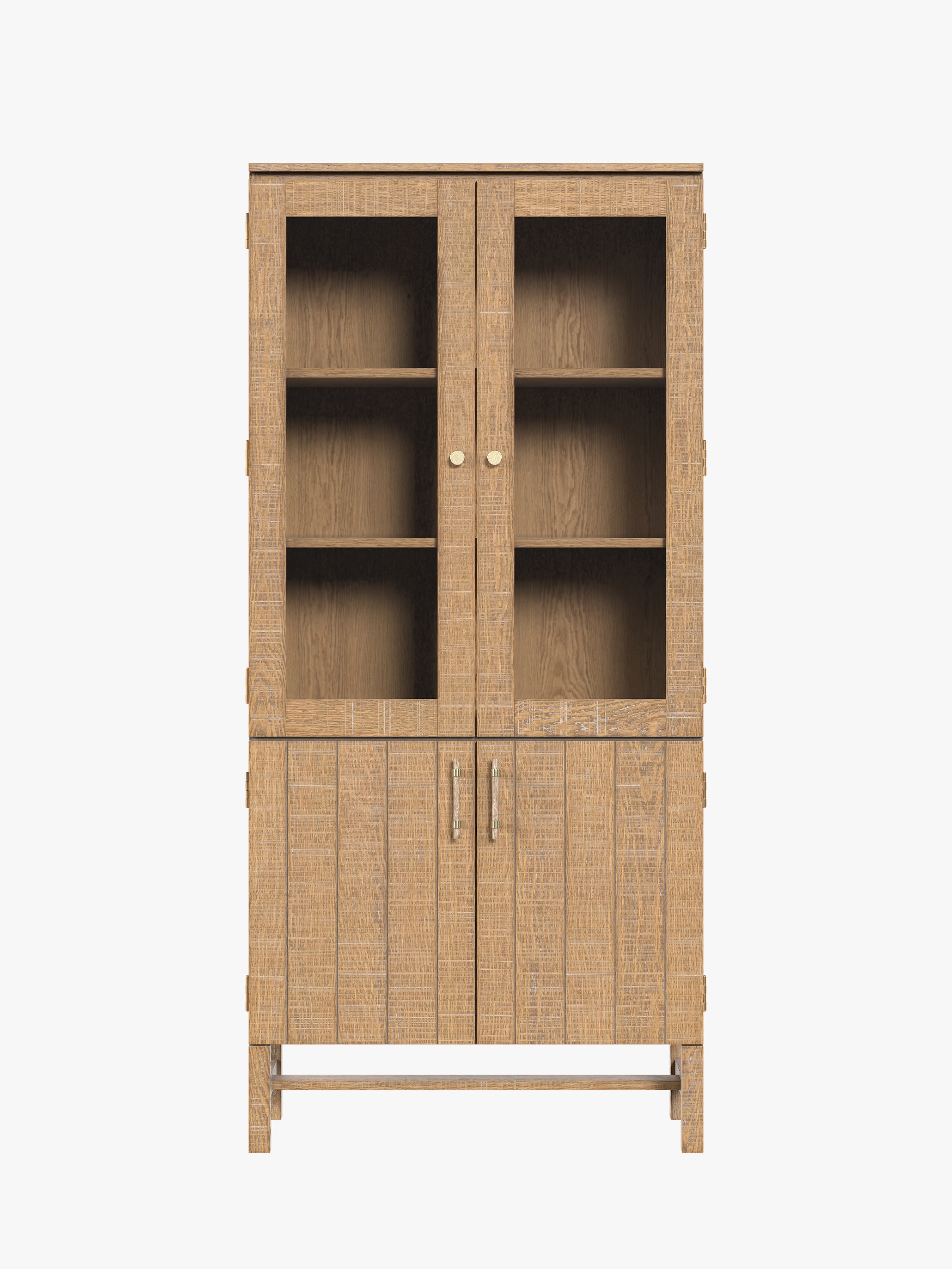 Washed Oak Braystone 4 Door Glazed Cabinet