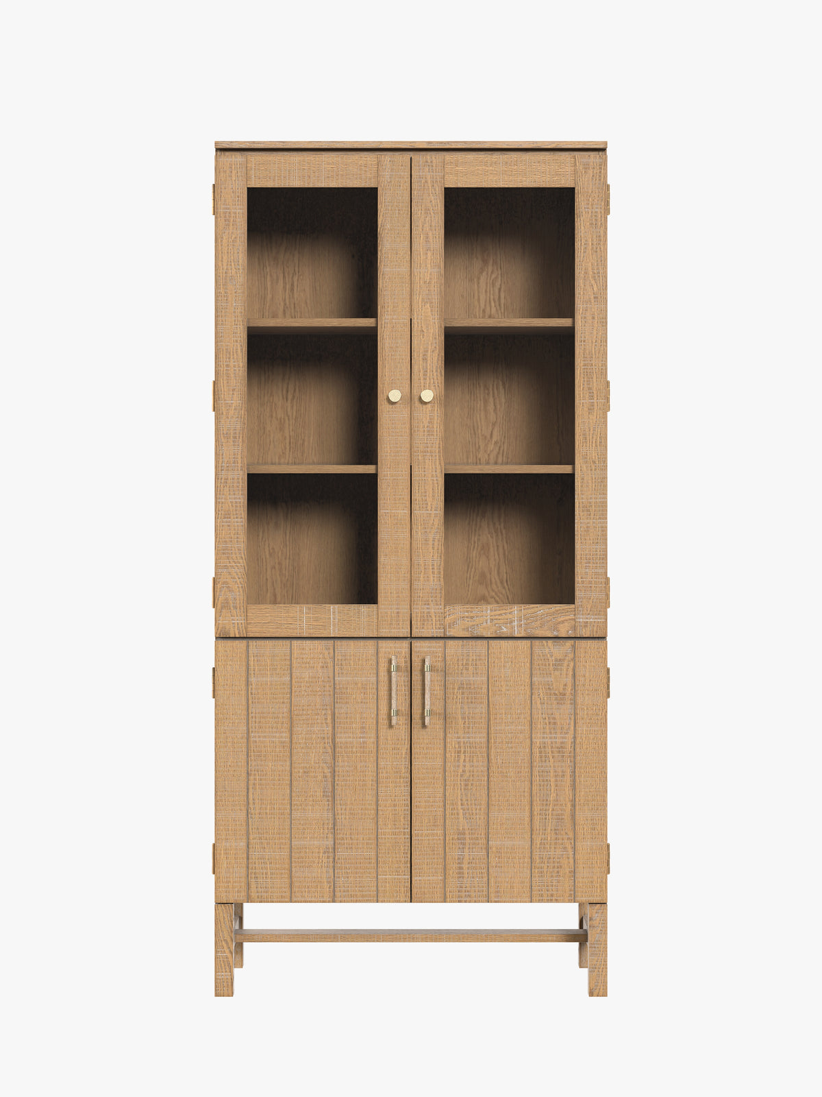 Washed Oak Braystone 4 Door Glazed Cabinet