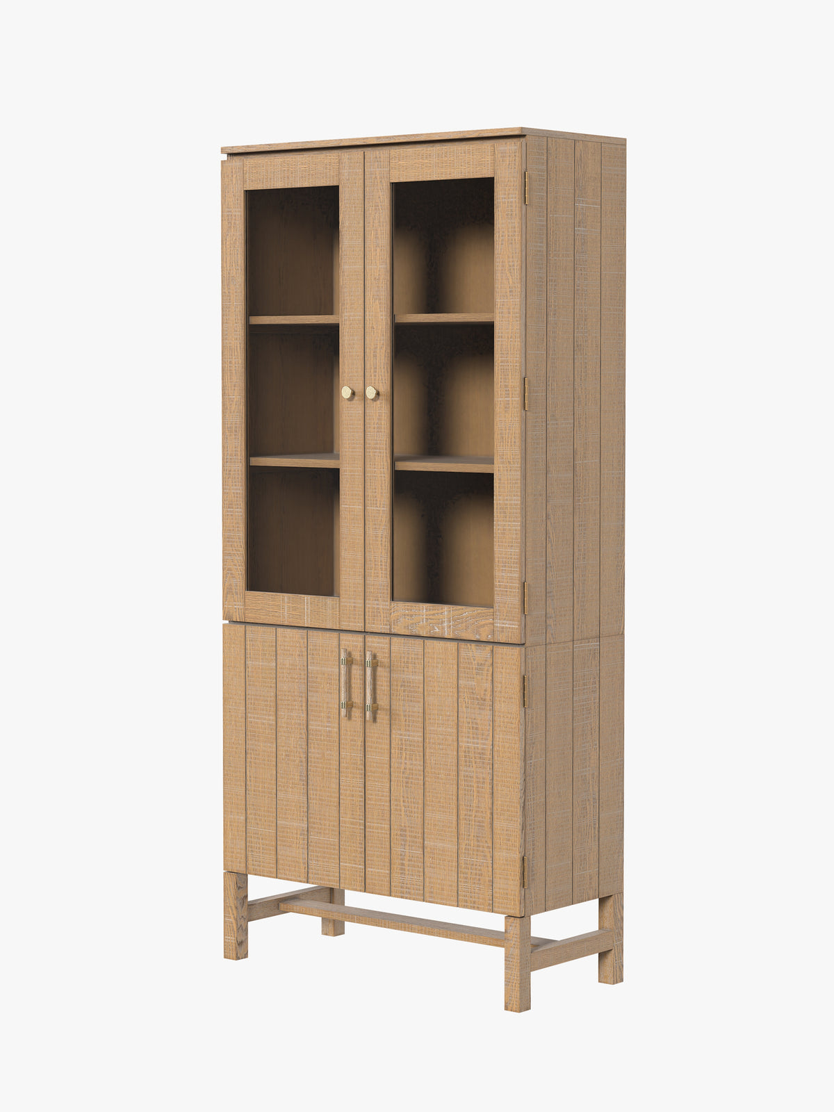 Washed Oak Braystone 4 Door Glazed Cabinet