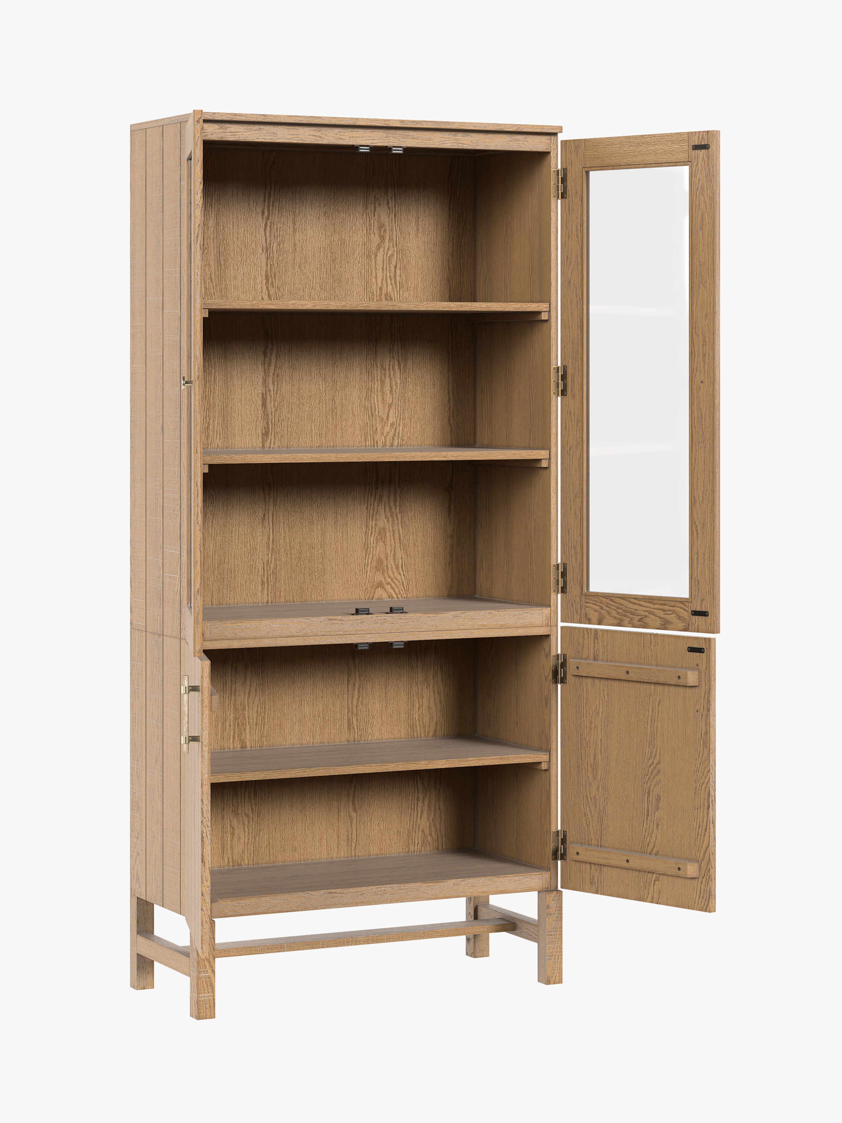 Washed Oak Braystone 4 Door Glazed Cabinet