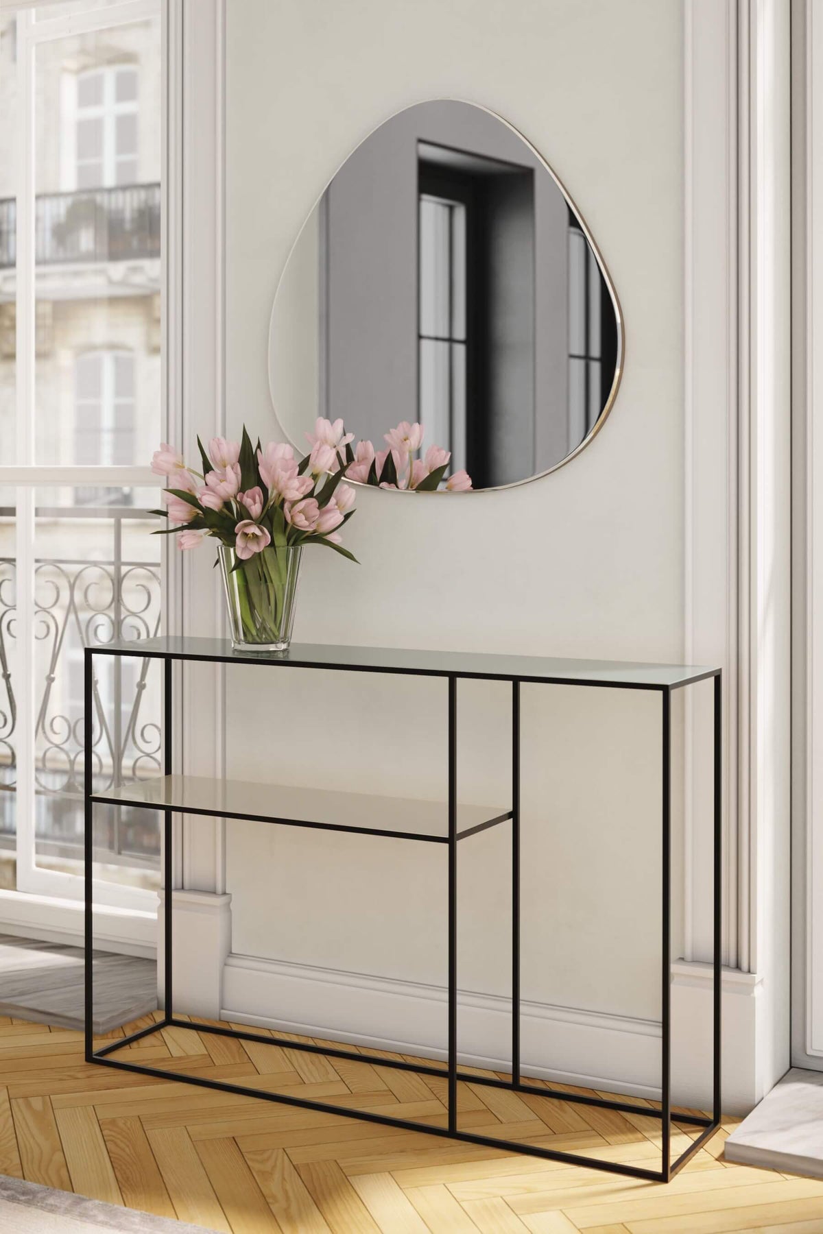 Fulham Console Table With A Shelf (Blue & Grey)