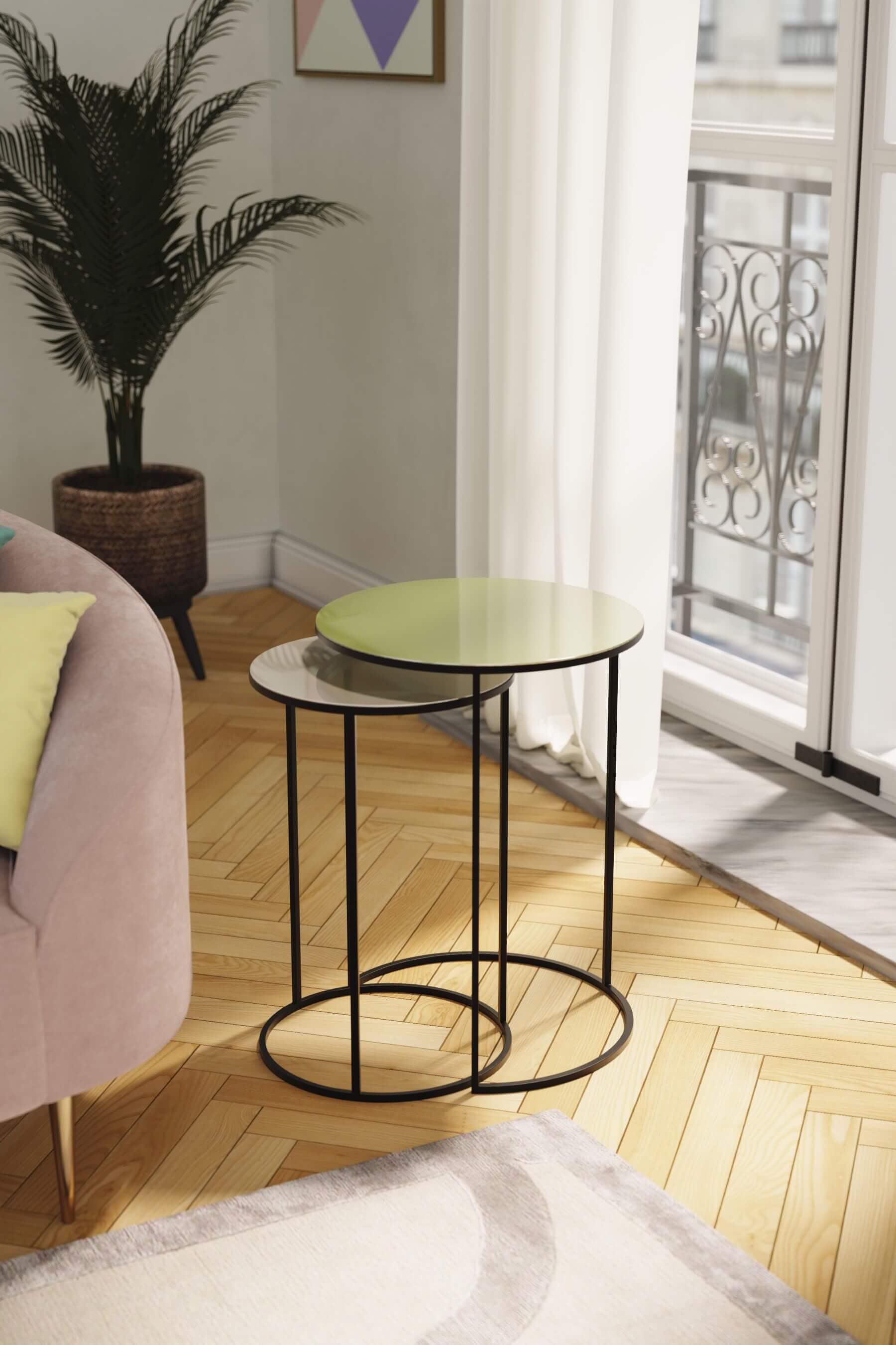Fulham Nest Of Round Tables (Green & Grey)