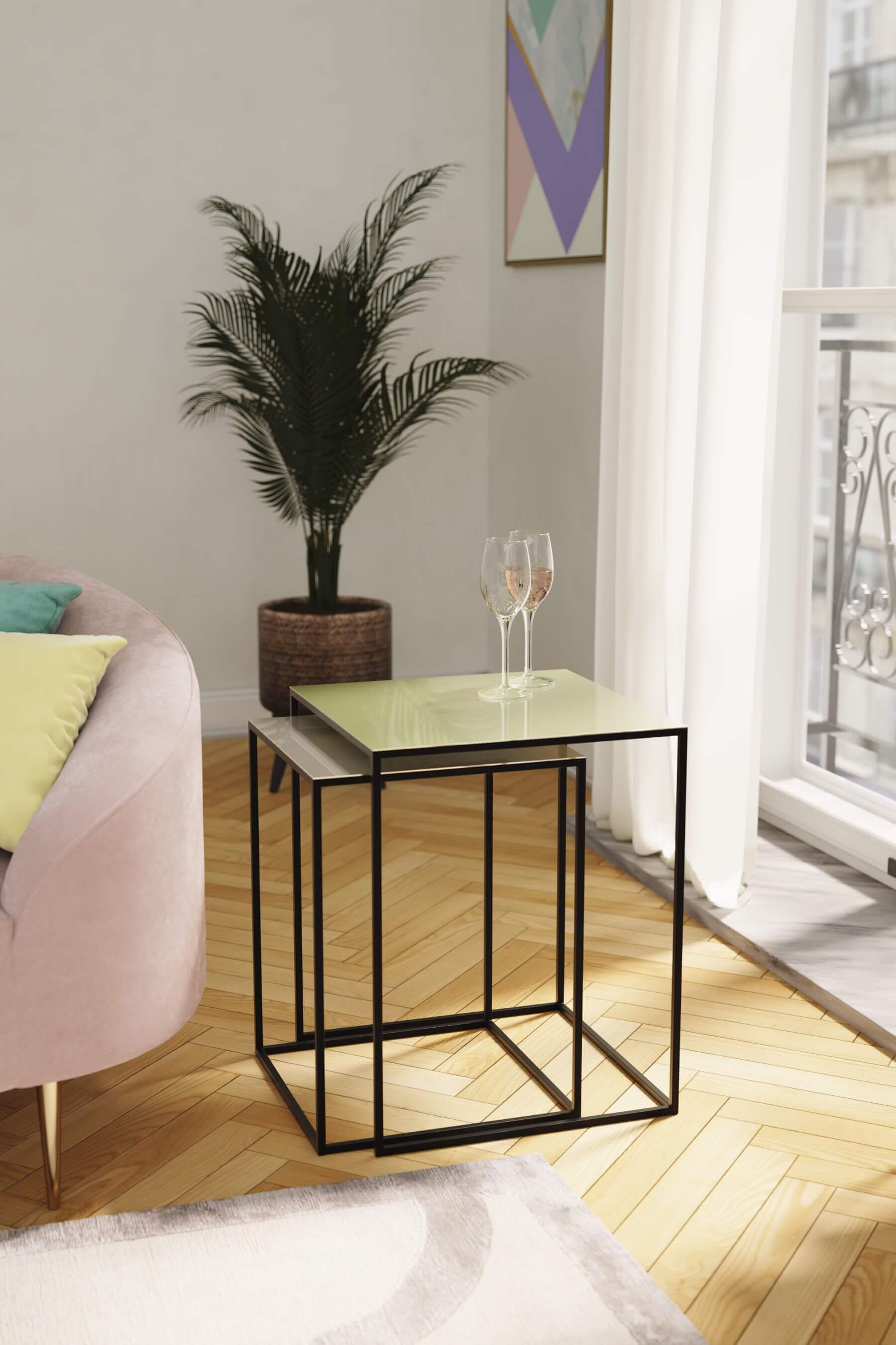 Fulham Nest Of Square Tables (Green & Grey)