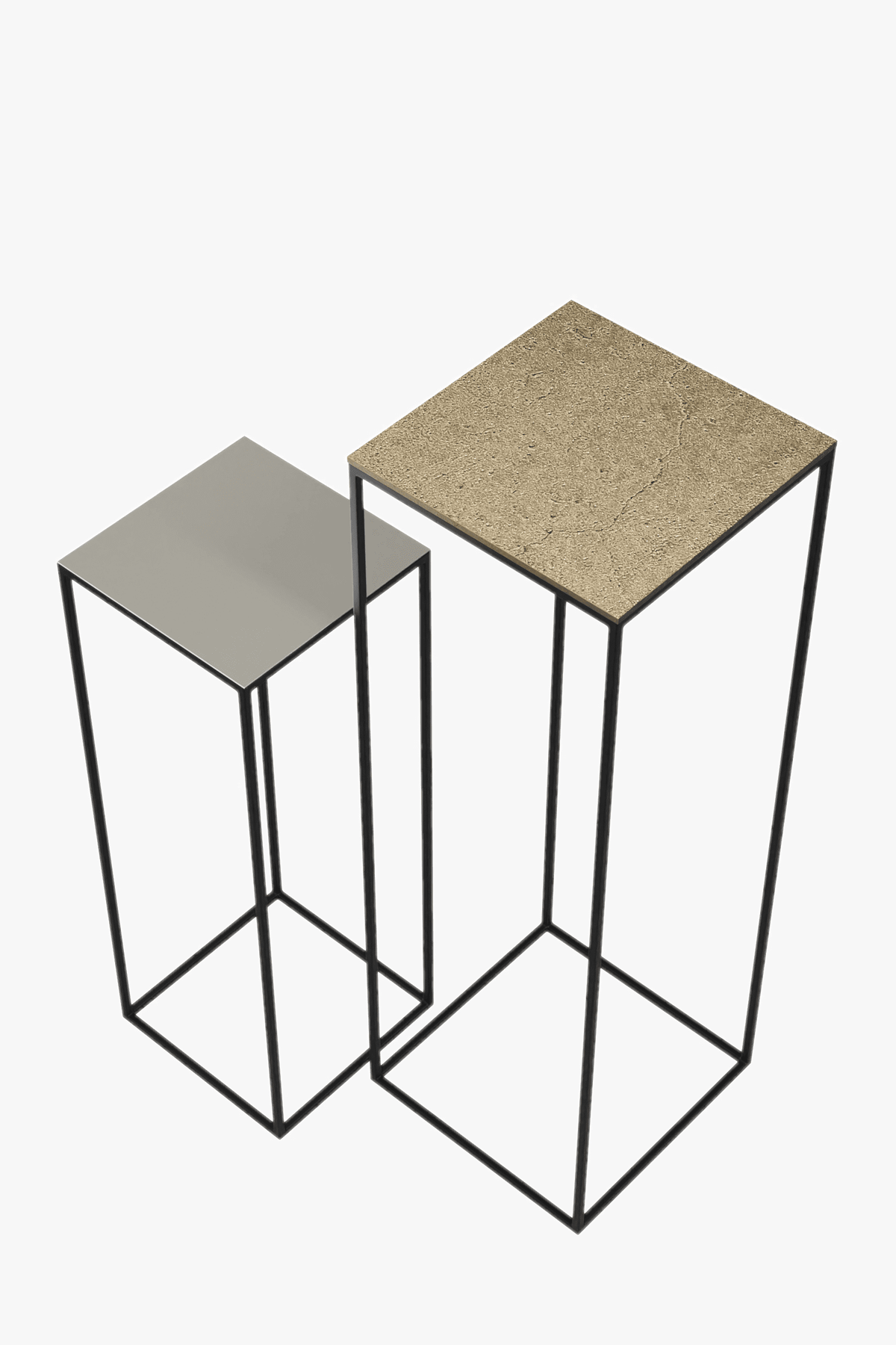 Fulham Pair Of Pedestal Tables (Brass & Pebble)