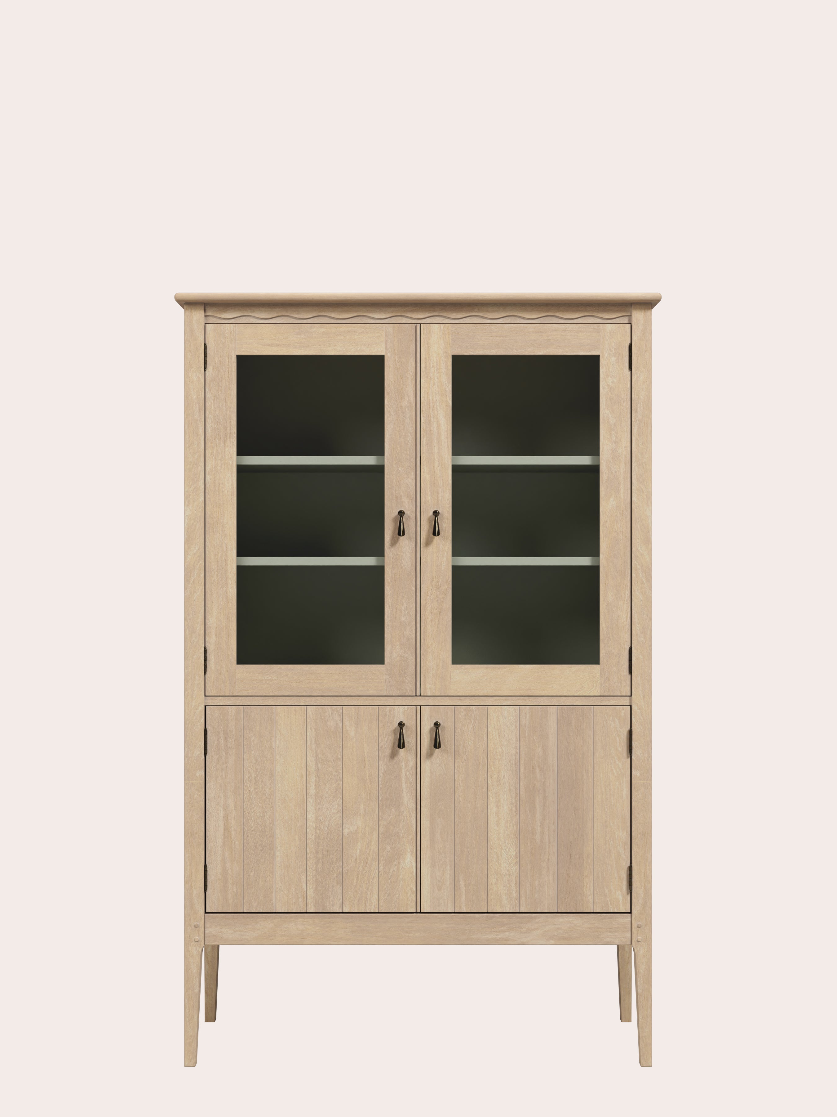 Washed Oak Calford 4 Door Glazed Cabinet