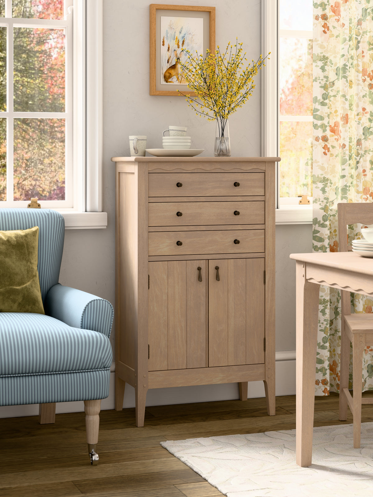 Washed Oak Calford 2 Door 3 Drawer Cabinet