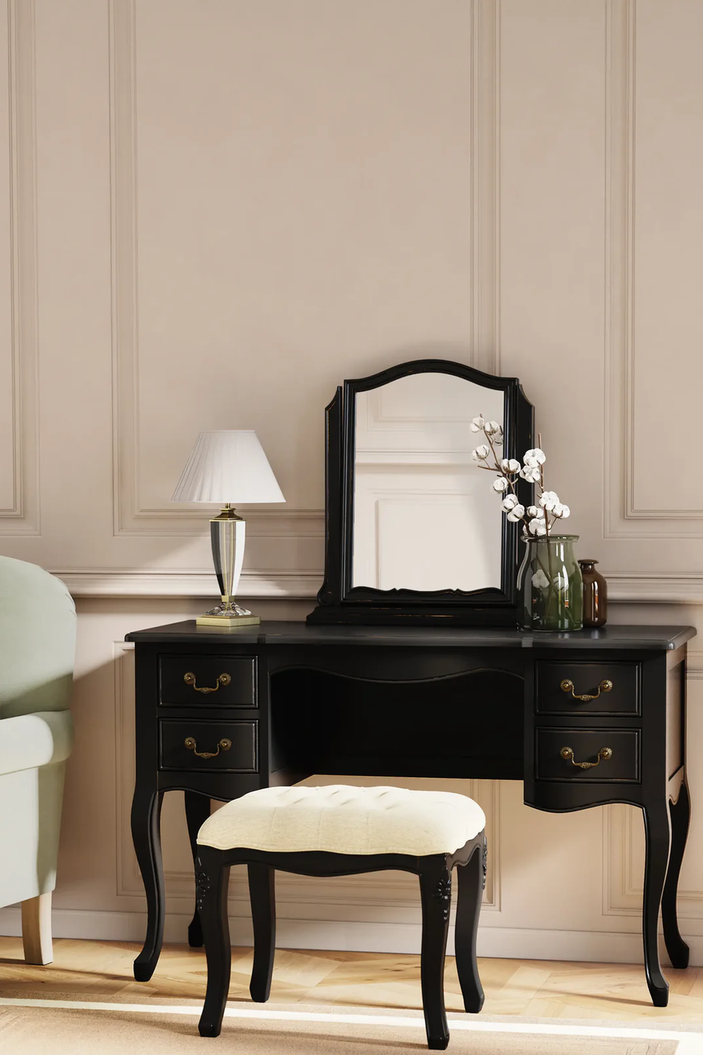 Montpellier Black Dressing Table & Stool Set – We Interiors
