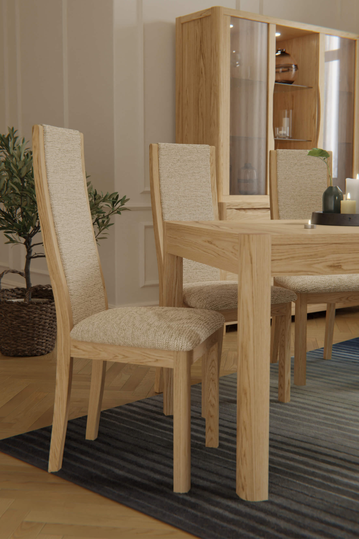 Stockholm High Back Chair in Natural Fabric