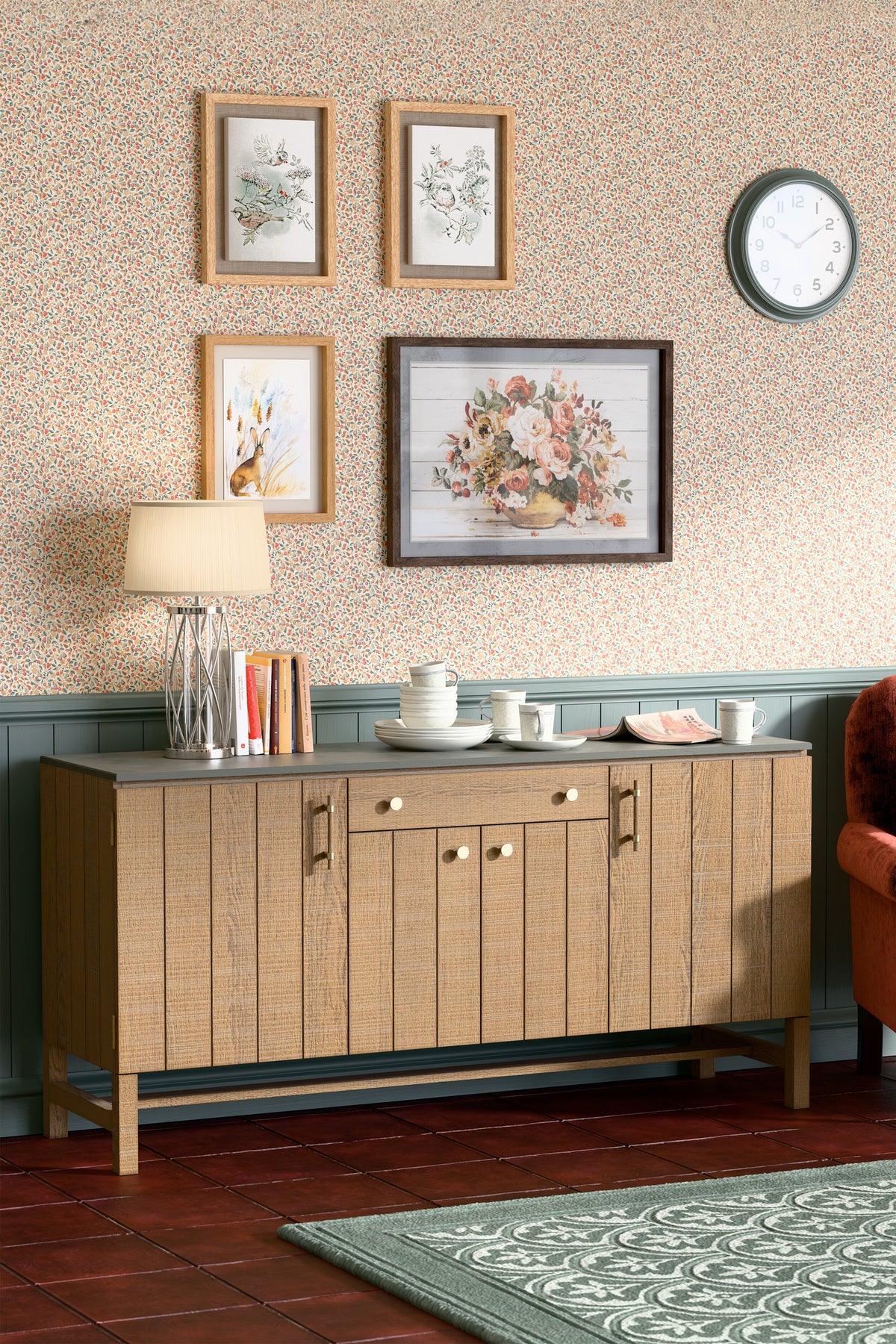 Washed Oak Braystone 4 Door 1 Drawer Sideboard