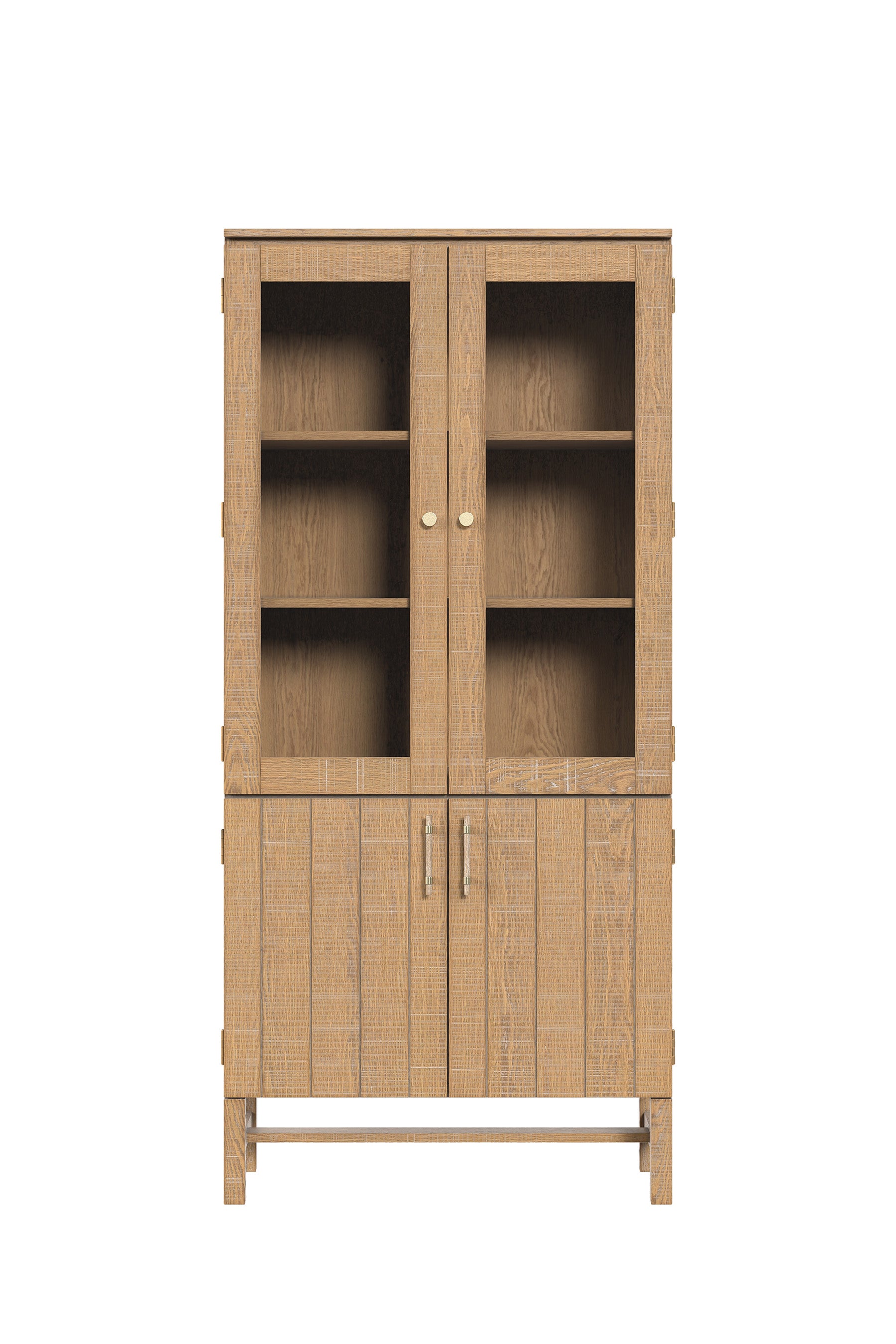 Washed Oak Braystone 4 Door Glazed Cabinet