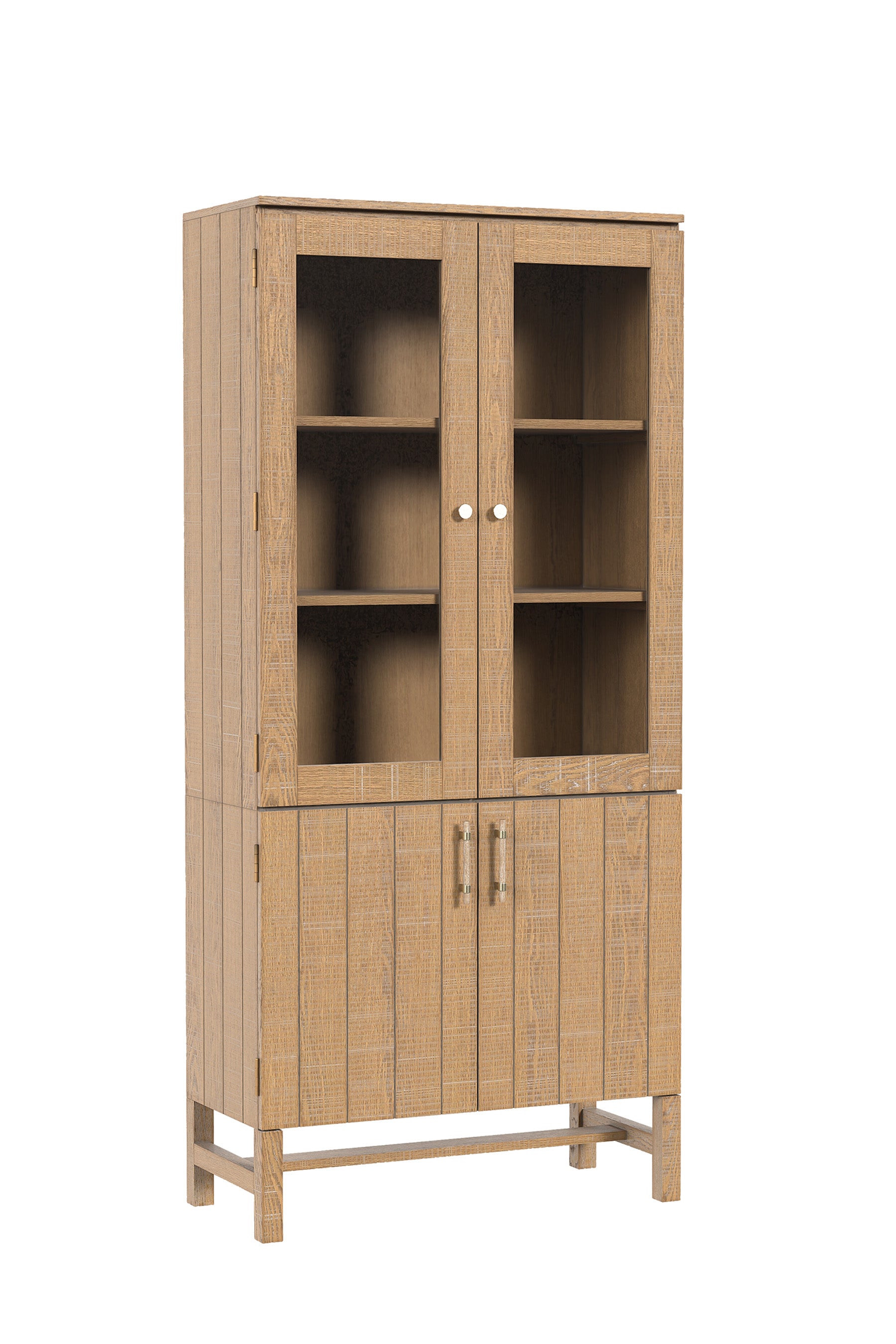 Washed Oak Braystone 4 Door Glazed Cabinet