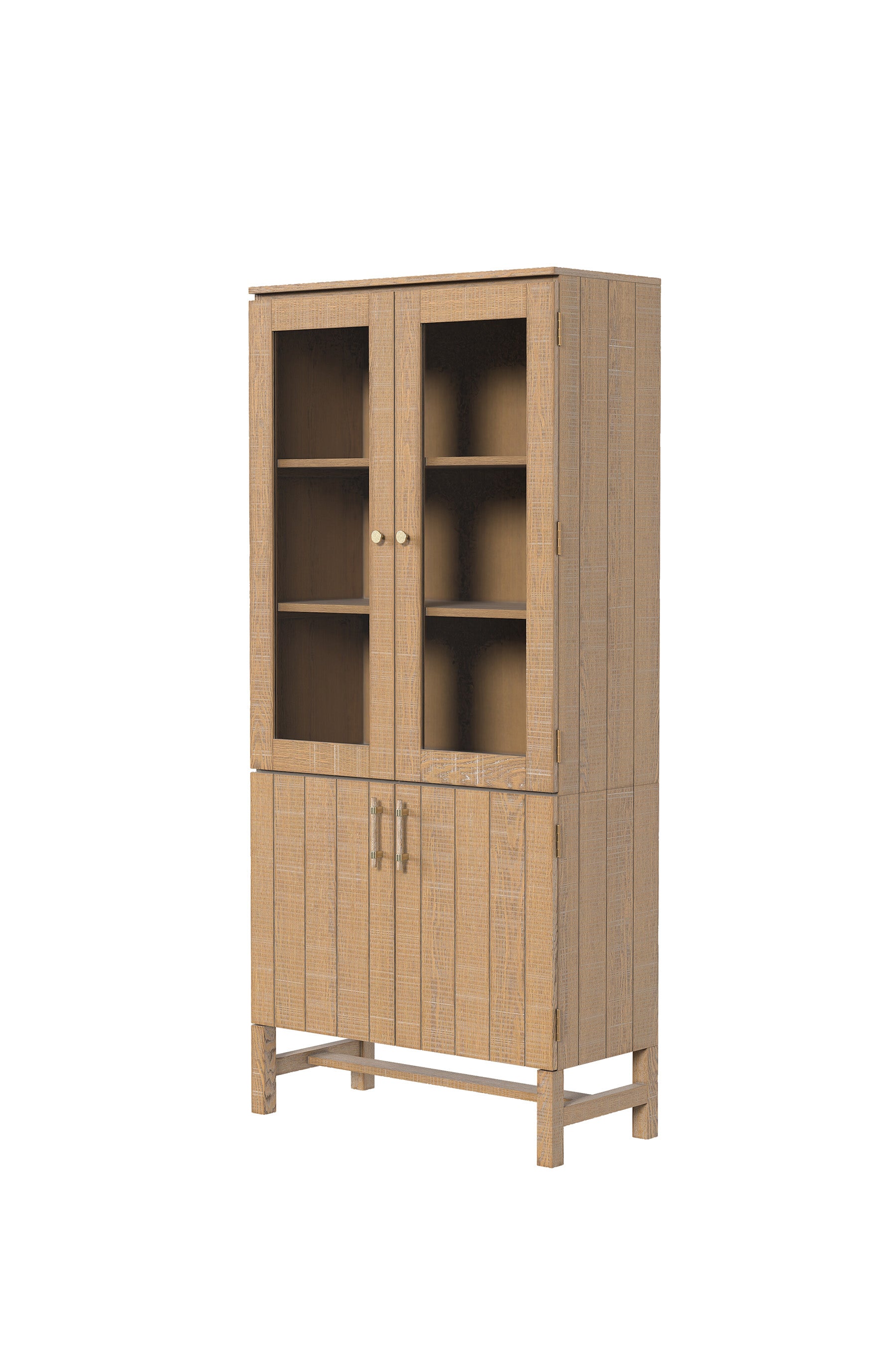 Washed Oak Braystone 4 Door Glazed Cabinet