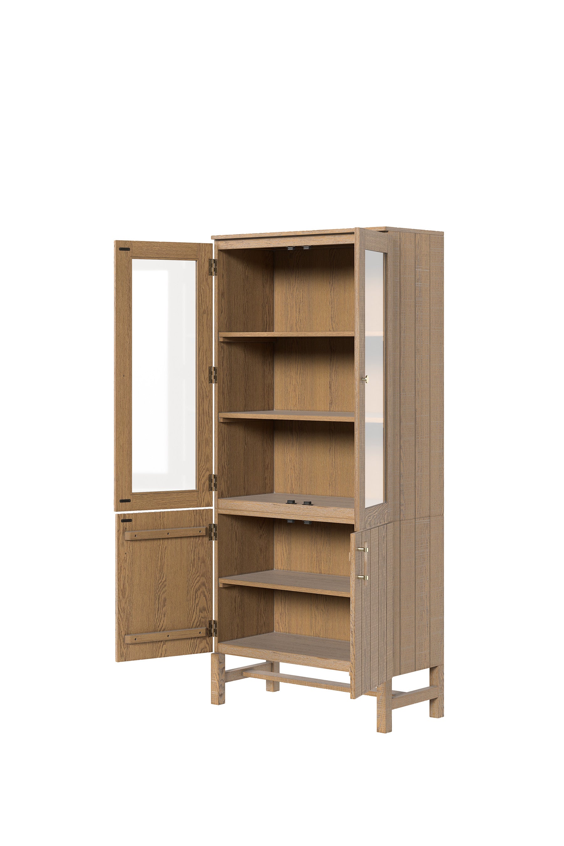 Washed Oak Braystone 4 Door Glazed Cabinet