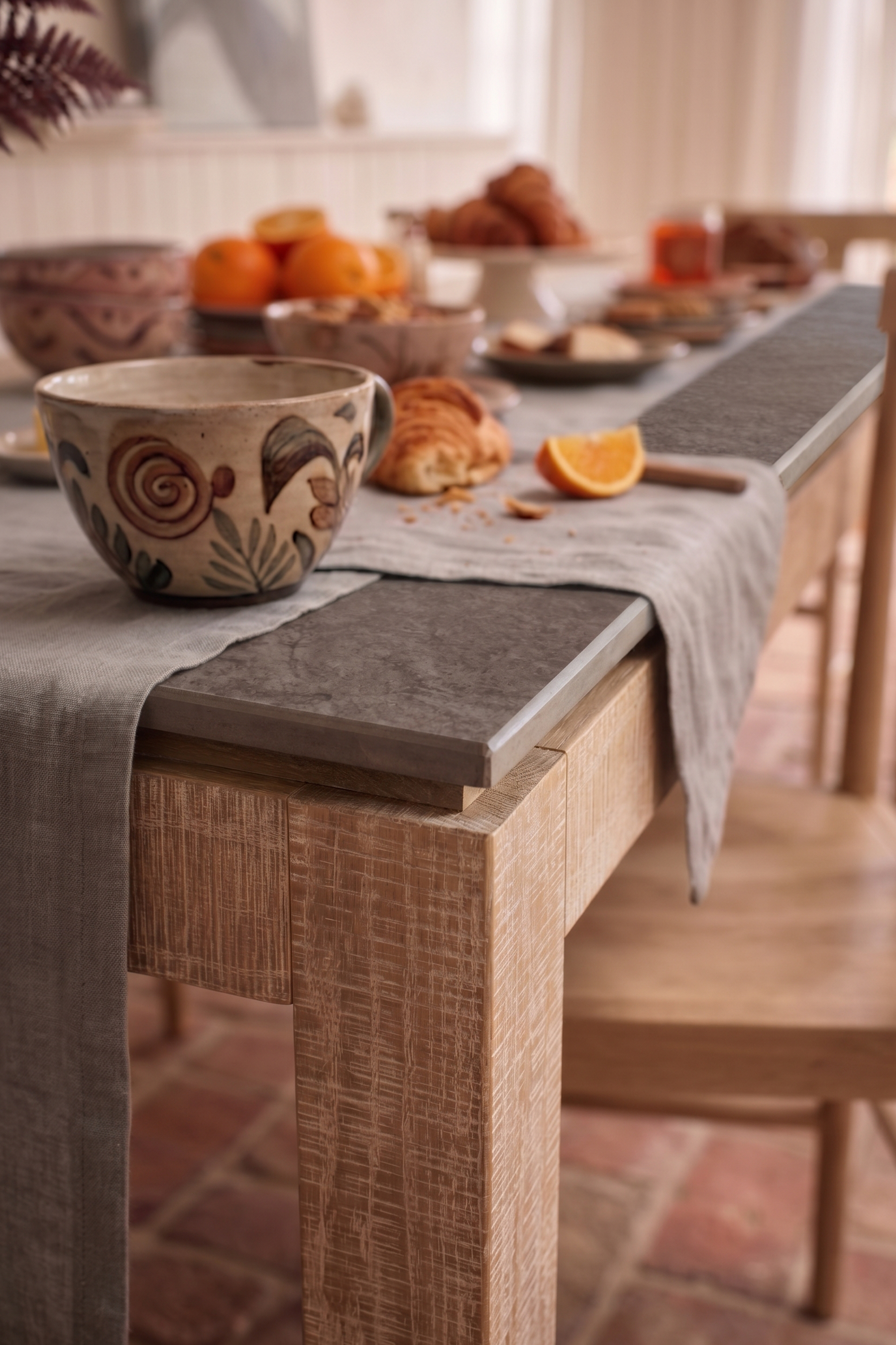 Washed Oak Braystone 6-8 Seater Fixed Dining Table