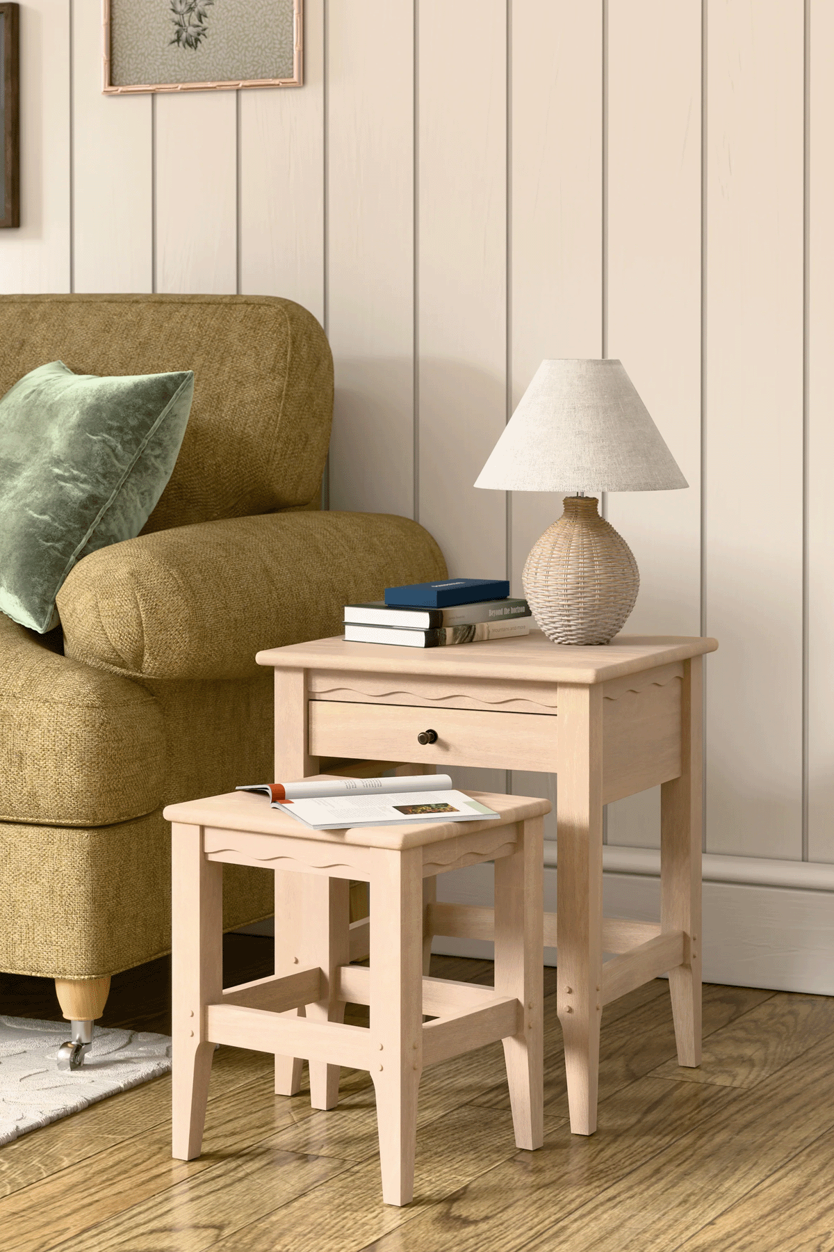 Washed Oak Calford 1 Drawer Nest Of Tables